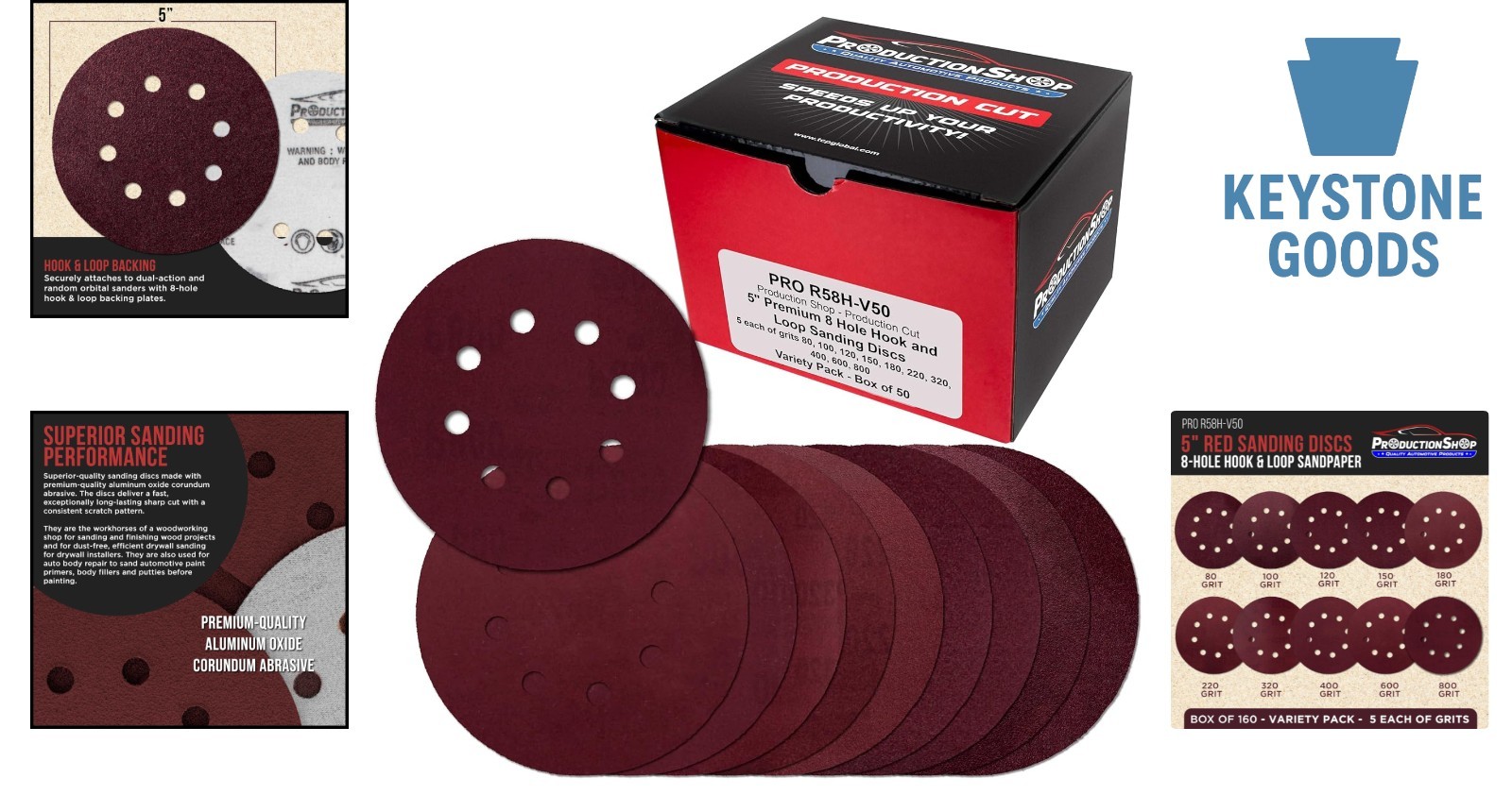 5-inch 8-Hole Sanding Disc Variety Pack – 50 pcs, Aluminum Oxide Grits 80-800…