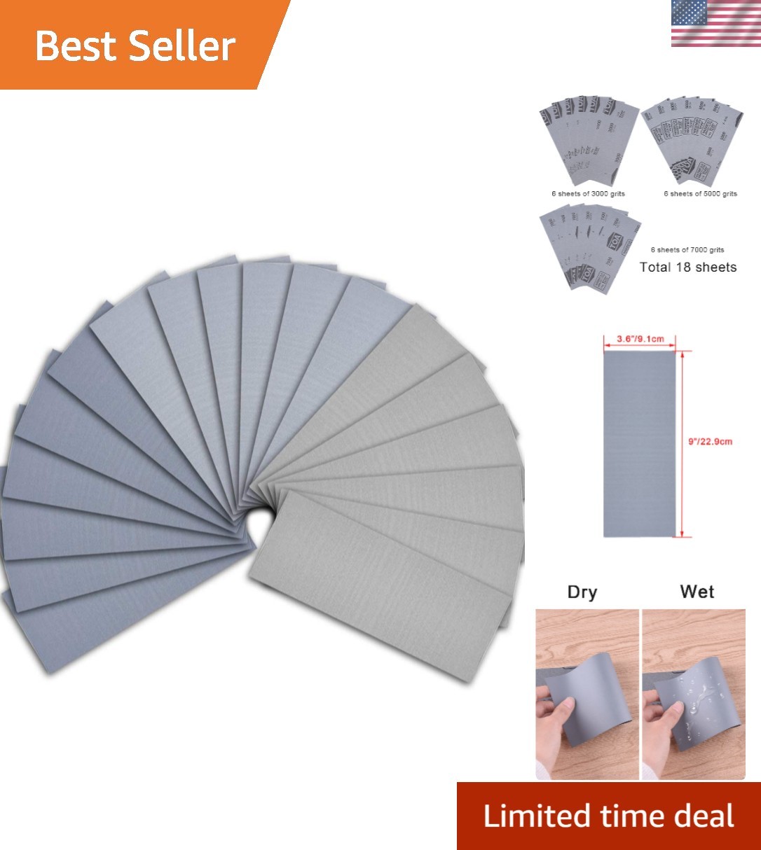 Quality 18 Pcs 9×3.6 Inch Sandpaper Assortment for Superior Automotive Finishing