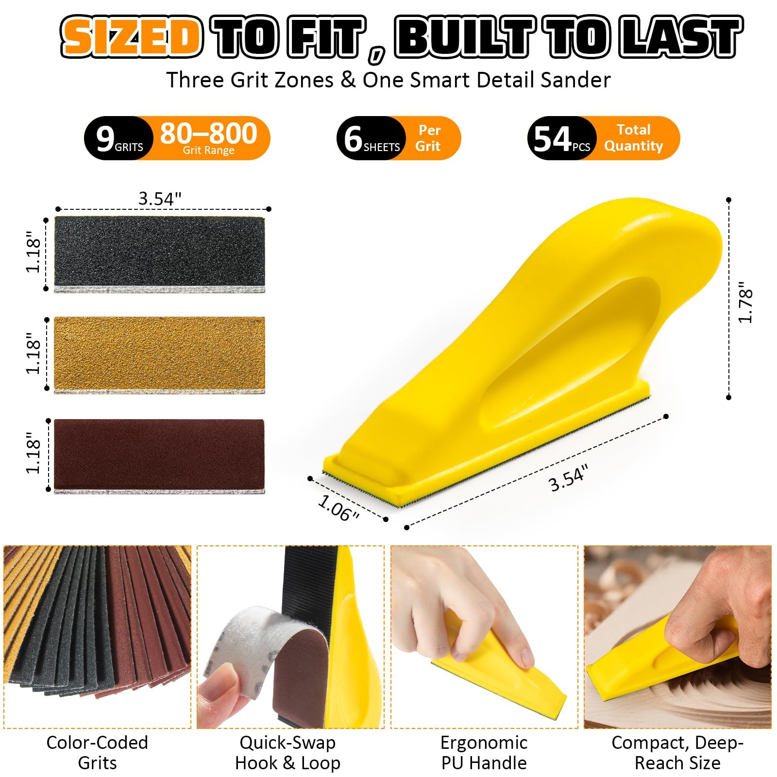 TOVPADE 54PCS Premium Micro Sander, Detail & Mini Sander Brown, Black, Gray