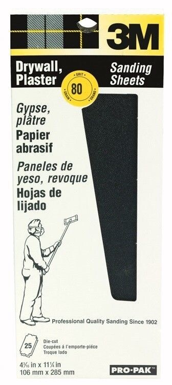 3M 99433NA 4-3/16″ x 11-1/4″ 80 Grit ProPak Drywall Sanding Sheets 25 Pack USA
