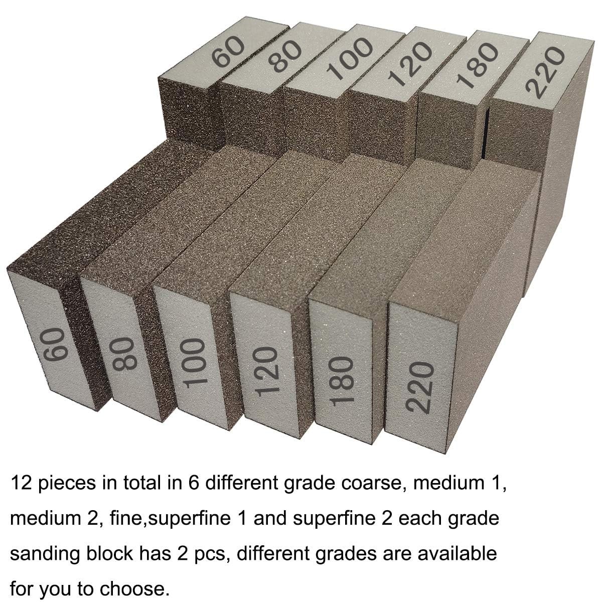12 Pack Sanding Sponge,Sackorange Coarse/Medium/Fine/Superfine 6 Brown