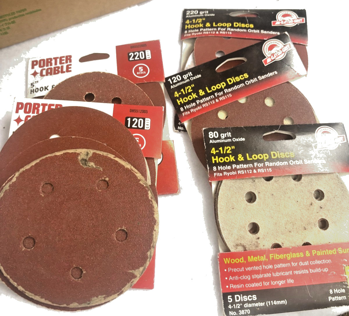 Sanding disks (5 inch & 4.5 inch) and belts (3×21 inch and shorter)