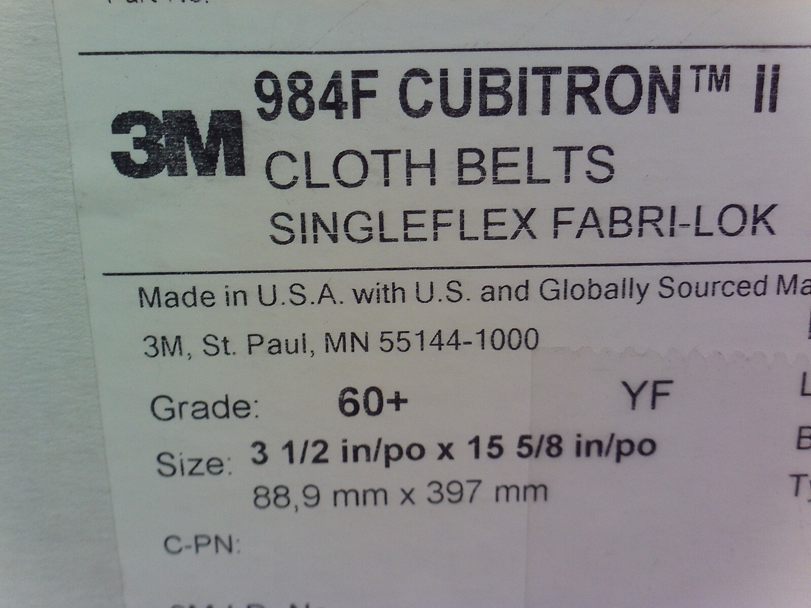 BOX of 49 BELTS 3M 984F CUBITRON II 60 Grit 3 1/2 x 15 5/8 inch