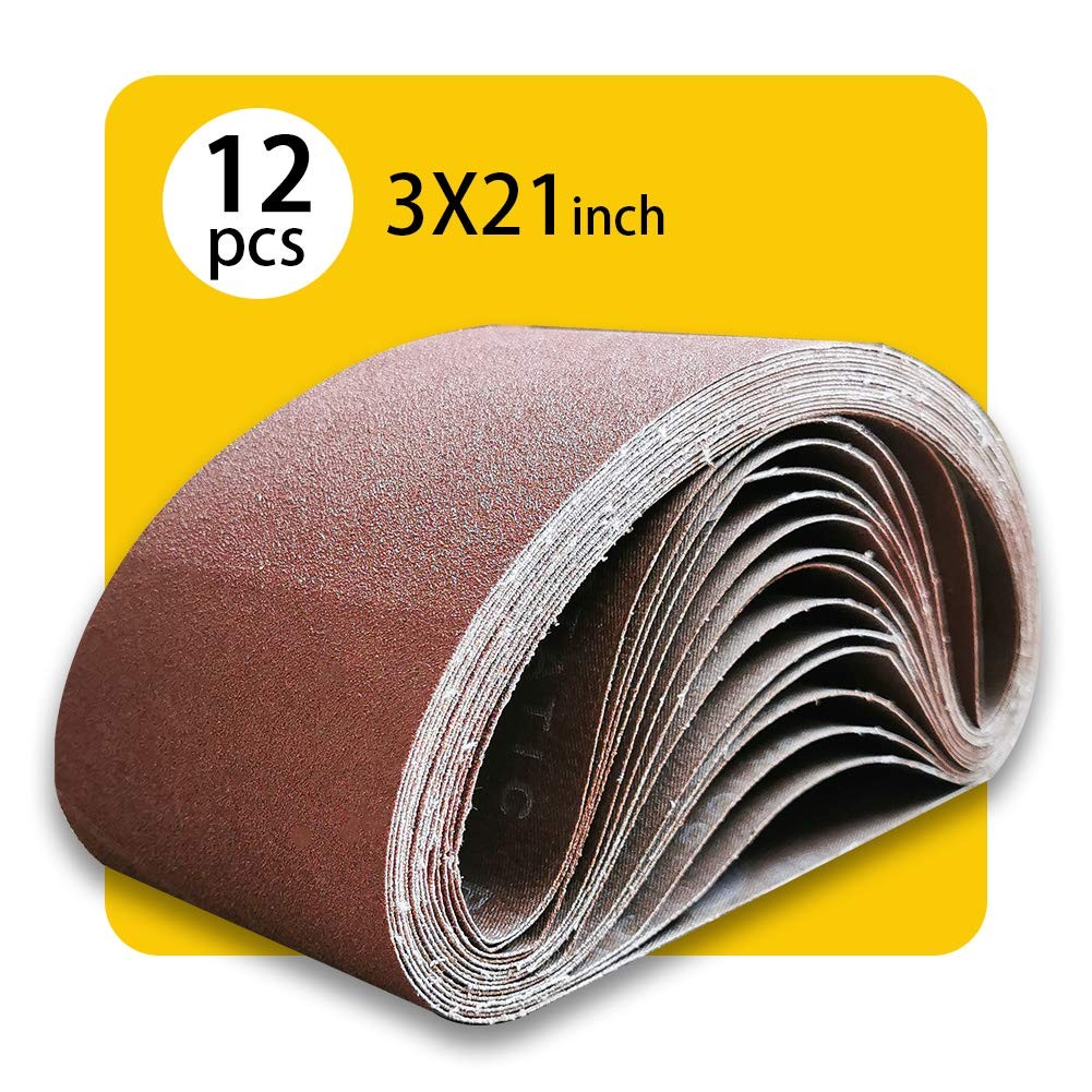 3×21 3 x 21 Inch Sanding Belt Pack 3-Inch x 21-Inch,12 Pcs(4 Each of 80 120 1…