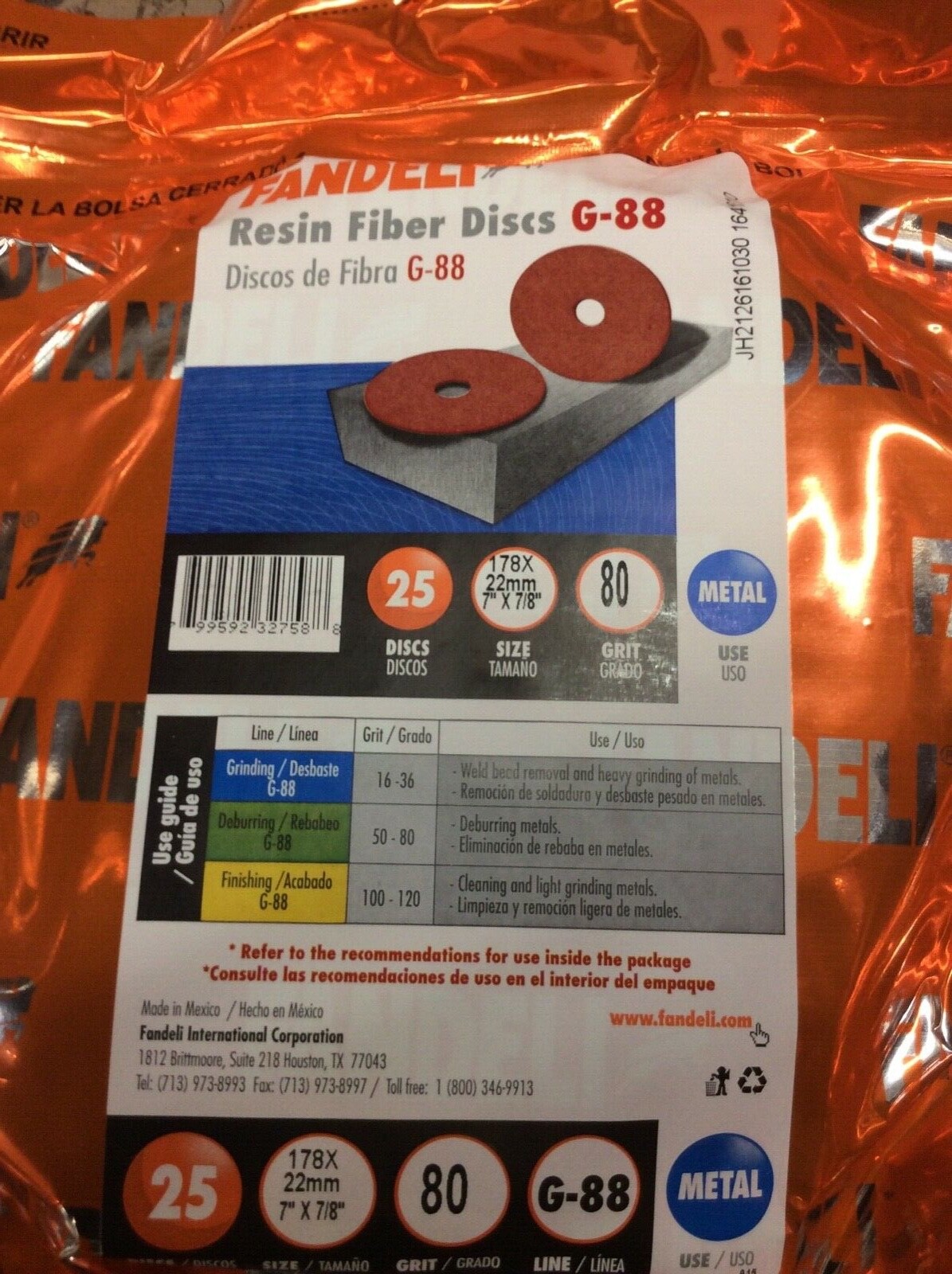 Fandeli 25 Pack 178*22mm 80 Grit G-88 Line 7 Resin Fiber DISC