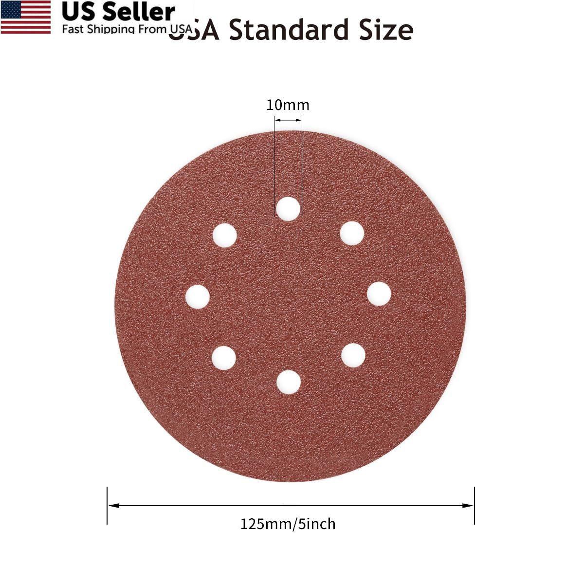 SUPBICCO 50 PCS 60 Grit 5 Inch 8 Hole Sanding Discs, Hook and 5 inches, Gold