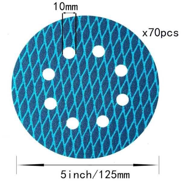 70PCS 5 In Blue Diamond Shape Sanding Discs 8 Hole Hook & Loop Sandpaper P60-400