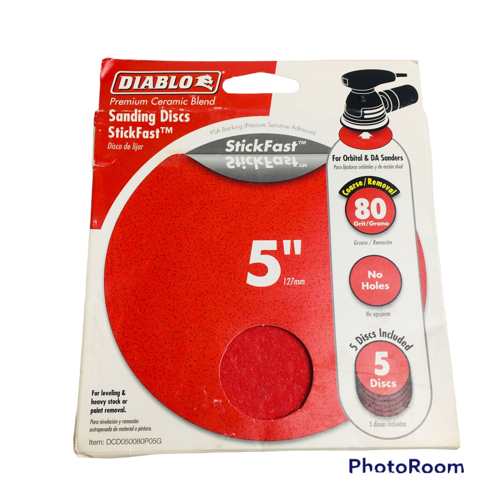 Diablo Sanding Disc 5Pk 5″ 80 Grit Premium ceramic blend stickfast PSA Backing