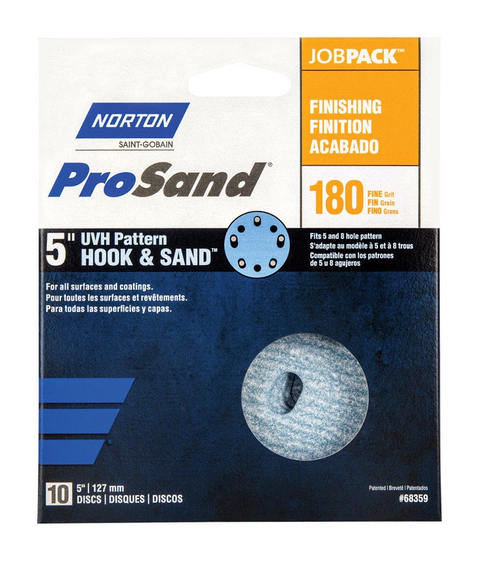 Norton 7660768359 180-Grit Ceramic Alumina Fine Hook & Loop Finishing Disc 5 in.