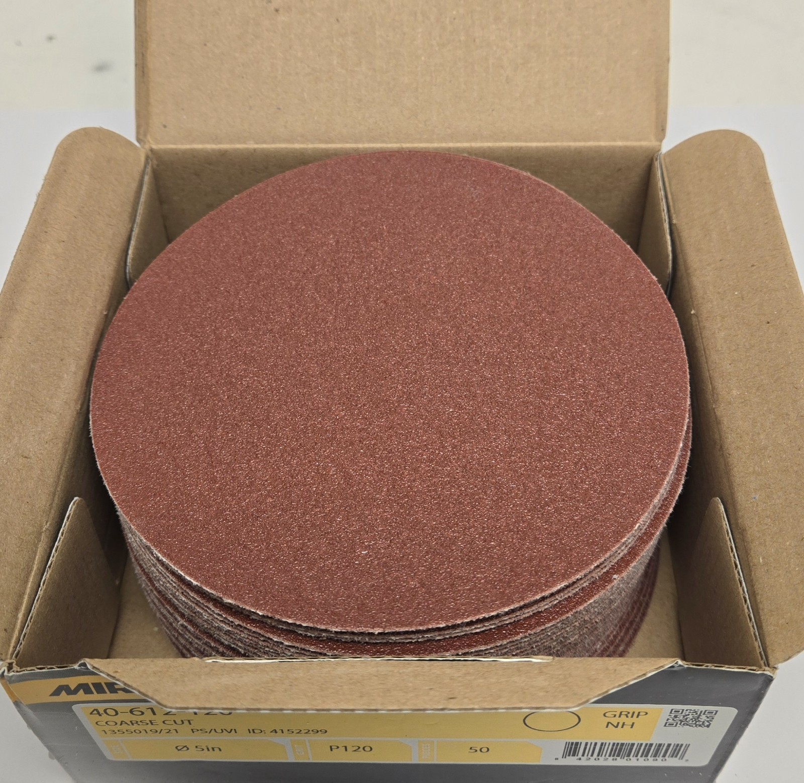MIRKA SANDING DISCS 40-612-120. 5″ COURSE CUT, P120 GRIT. BOX OF 50.