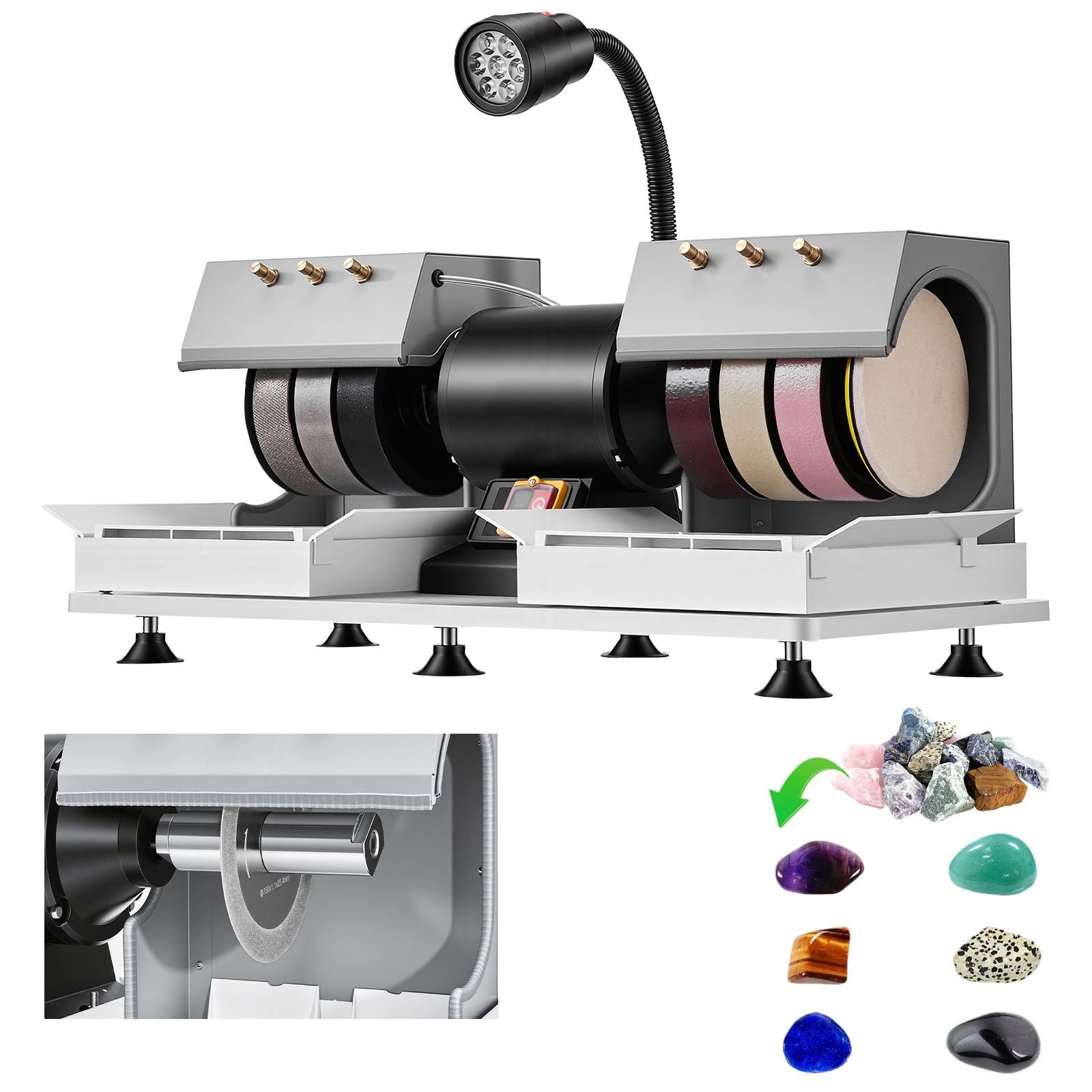 6″ Lapidary Rock Grinder Polisher with Diamond and Resin Wheels, LED Lamp, Water