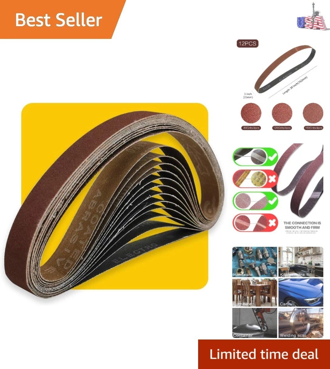 1×30 Inch Sanding Belt Pack – 12 Aluminum Oxide Belts in Assorted Grits