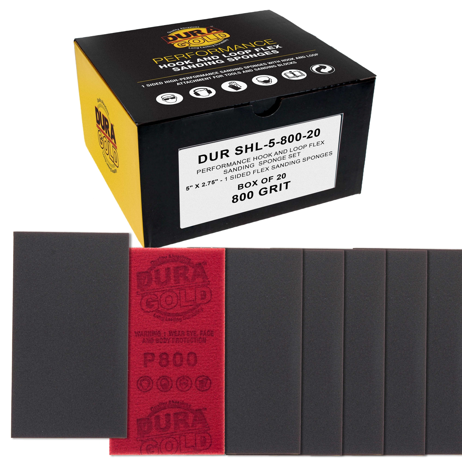 800 Grit 5″ x 2-3/4″ Sanding Sponges, Box of 10 – Hook & Loop Wet/Dry Flexible