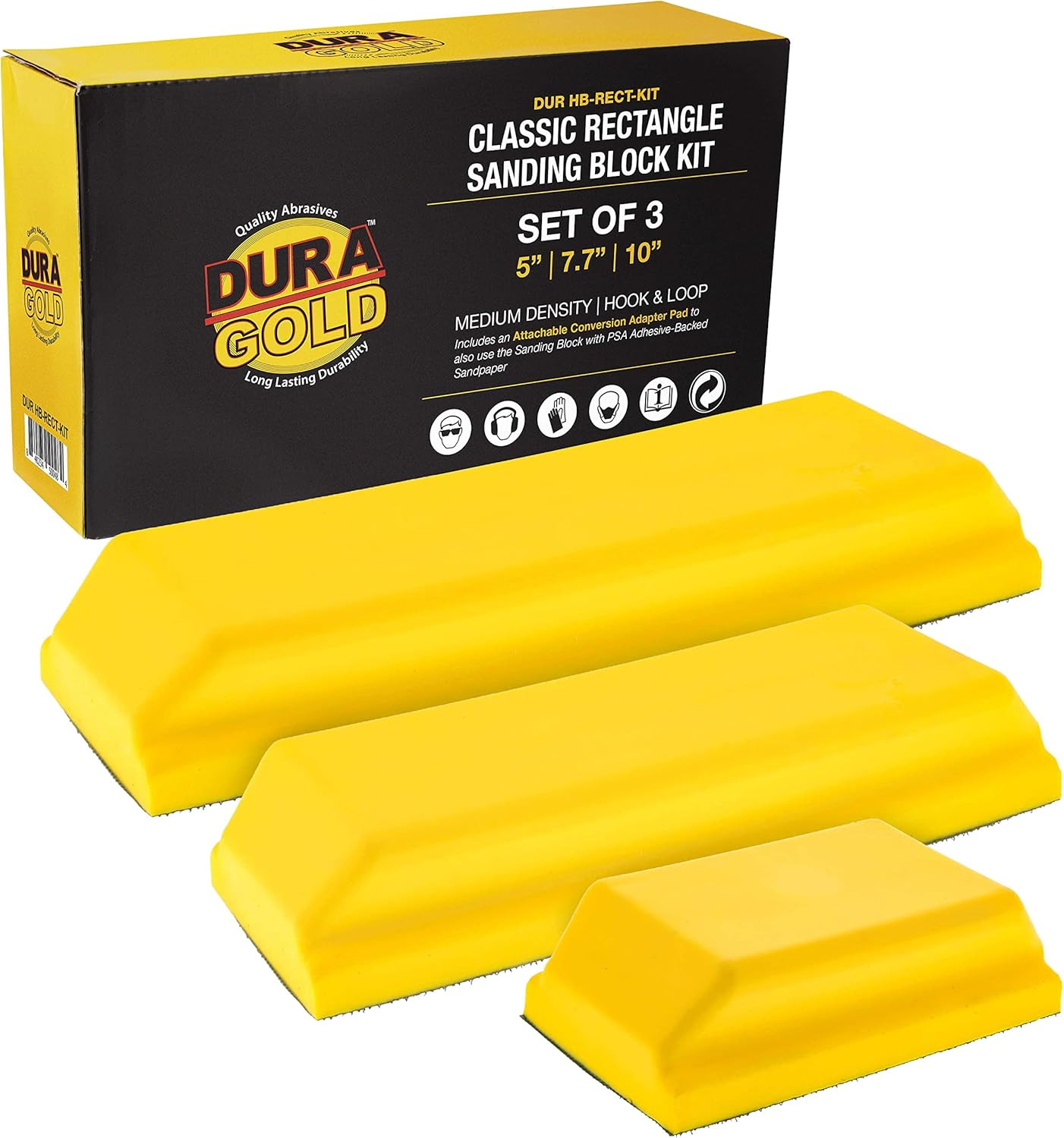 Pro Series Classic Rectangle Hand Sanding Block Kit with 3 Blocks, 5″, 7-3/4″ an