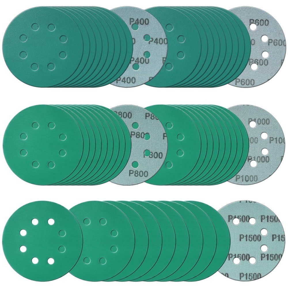 5 Inch 8 Hole Zirconia Sanding Discs Assortment 50 Pcs, 400 600 800 1000 1500