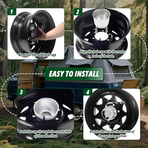 4 Pcs 4.25″ Push Through Wheel Center Caps for Truck OD:4.25″ H:3.66″ Black