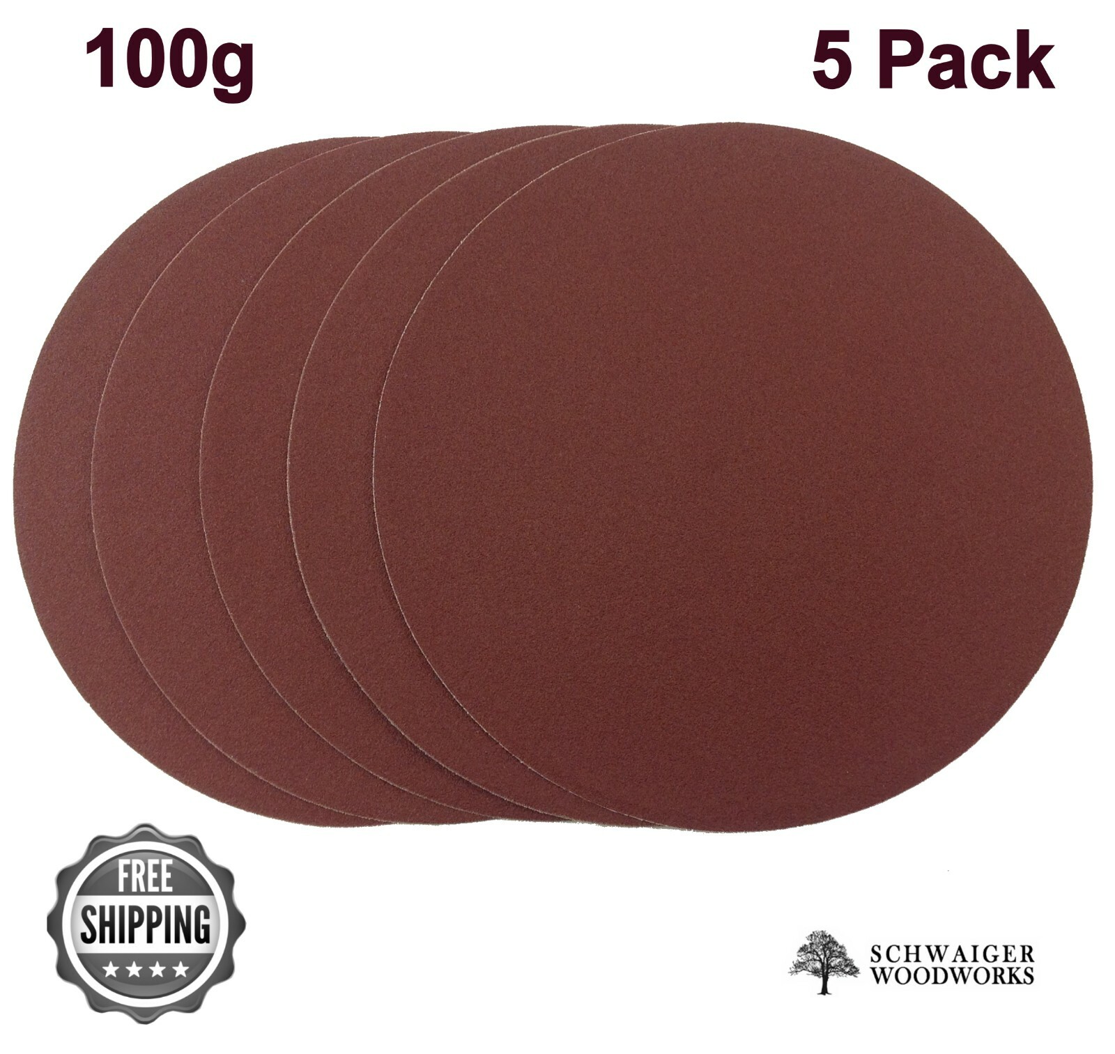 9″ inch Sanding Disc, 100 grit, 5 Pack, Peel & Stick, AL Oxide for Disc Sanders