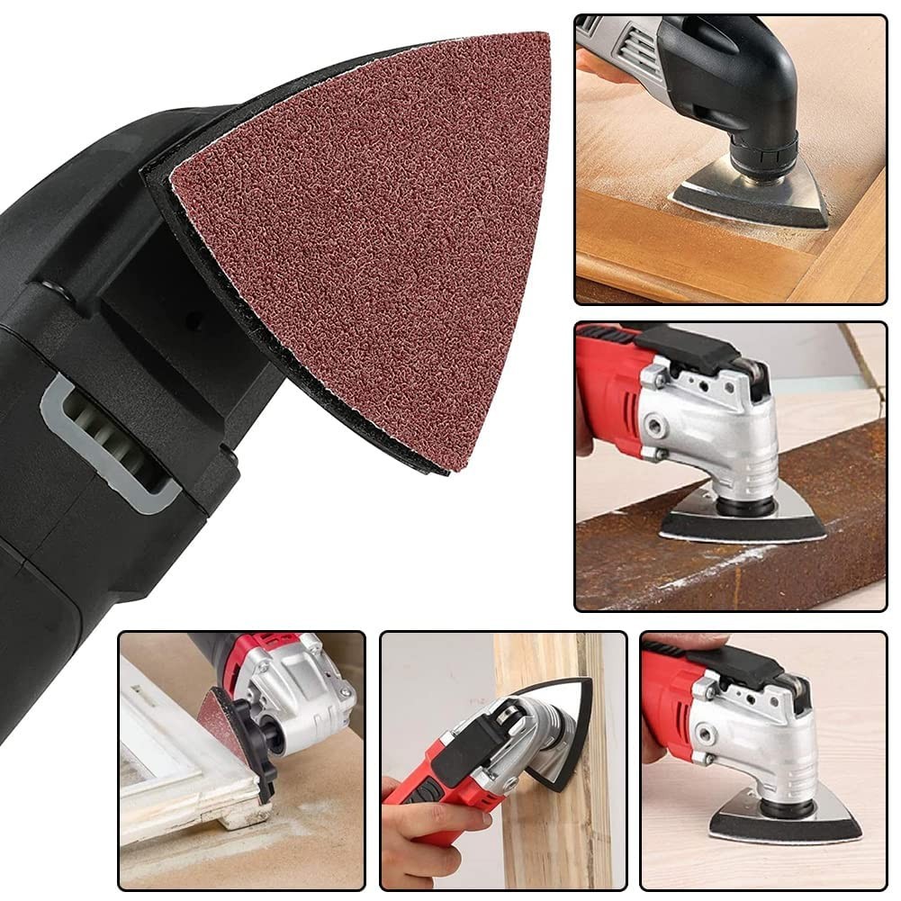200Pcs Triangle Sanding Pads 80mm, Hook & Loop Triangular Sandpaper for Multi To