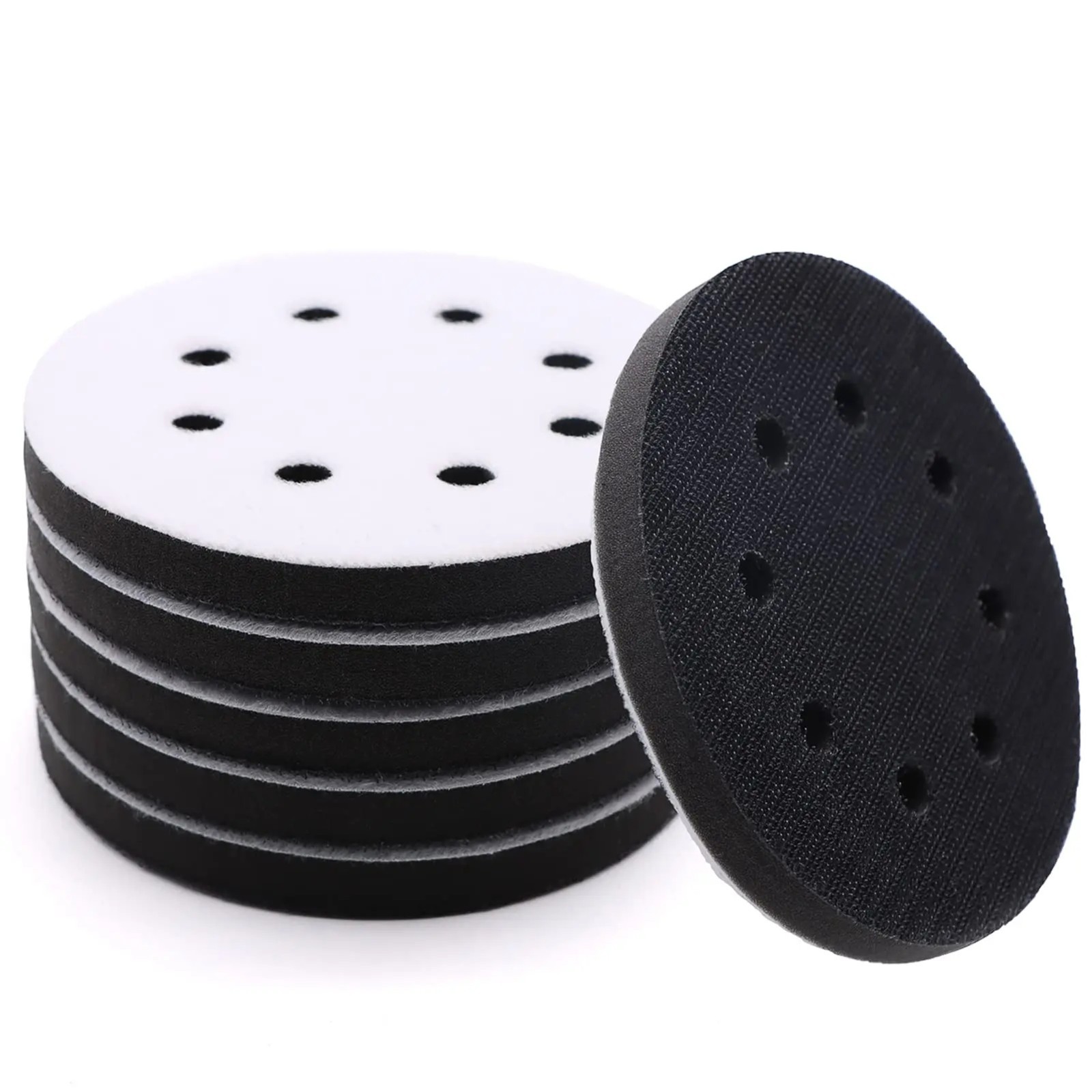 6pc 5″ 8 Holes Hook $ Loop soft Interface Pads Orbital Sander Sanding Foam Pad