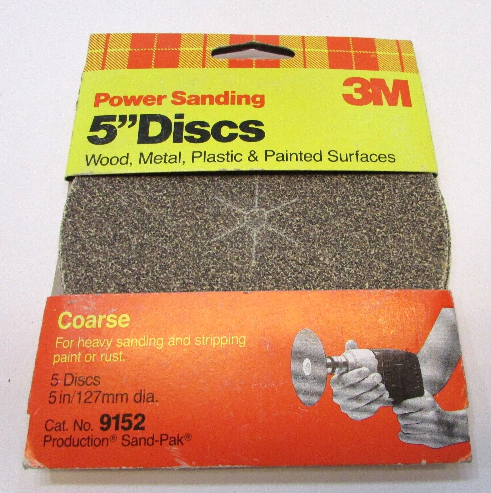 New Vintage 1990s Power Sanding Sandpaper 3M 9152 Five Disks 5″ dia Center Mount
