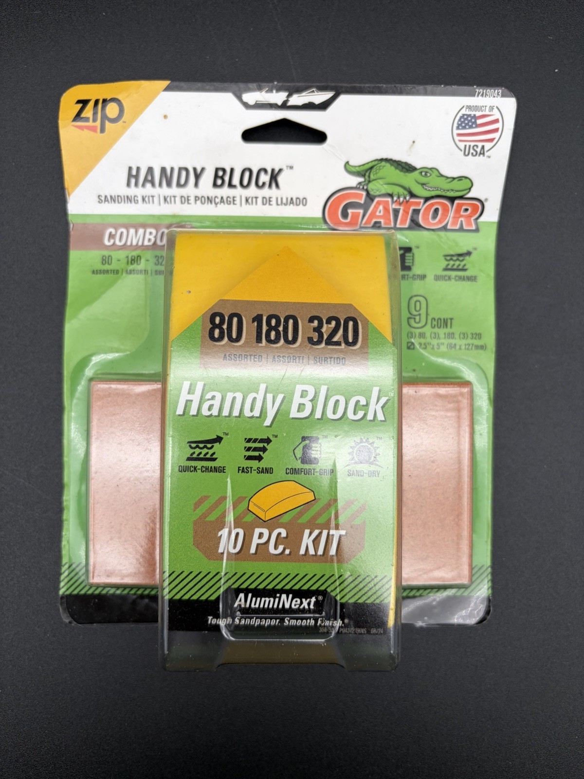 Gator Handy Block Sanding Kit, 10 Piece Combo Pack, 80/180/320 Grit AlumiNext