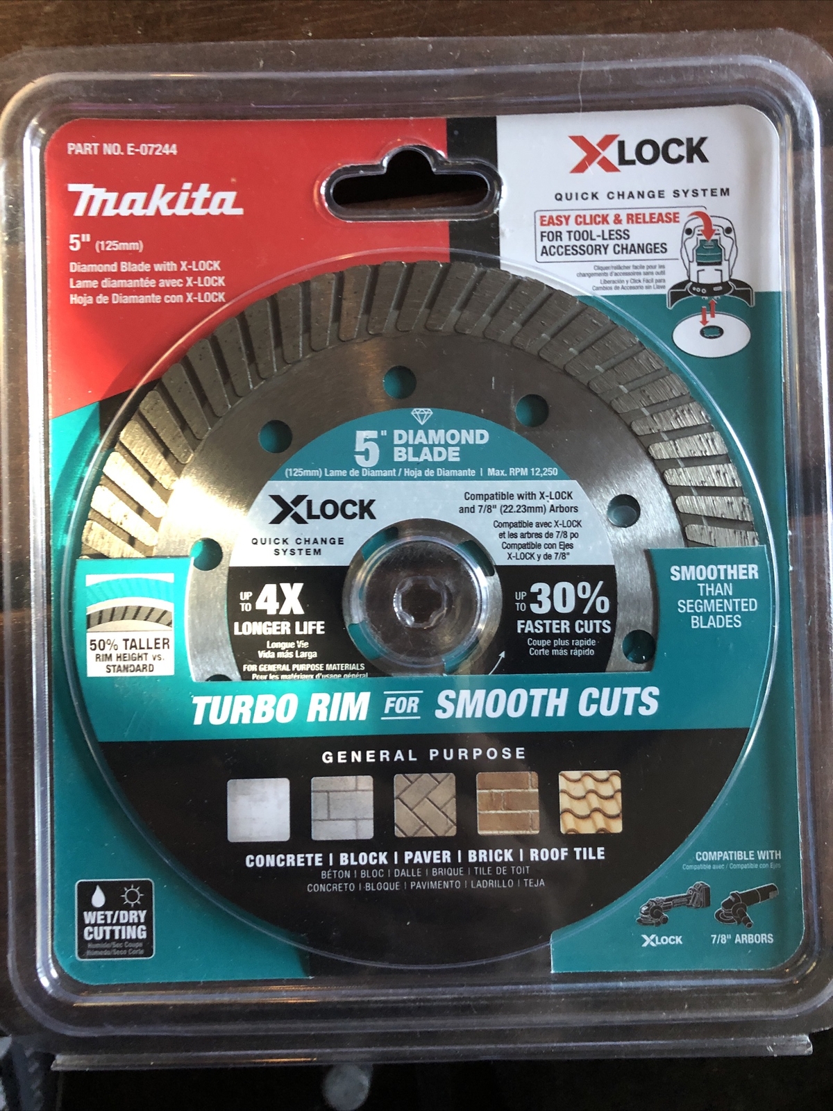 Makita E-07244 X-LOCK 5″ Turbo Rim Diamond Blade for Masonry Cutting New