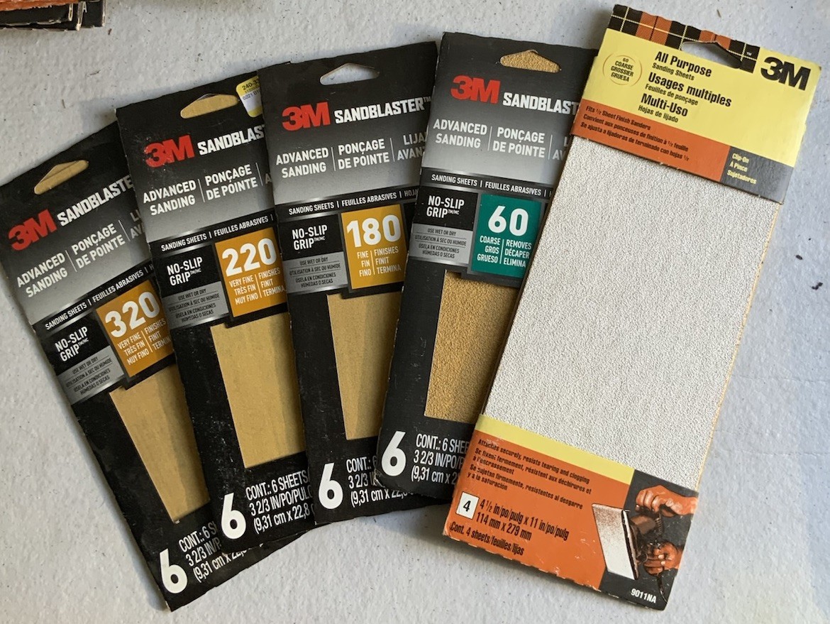 LOT OF 5 3M SandblasterSandpaper, 3-2/3-in. X 9-in., Assort Packs & Grits 28PCS