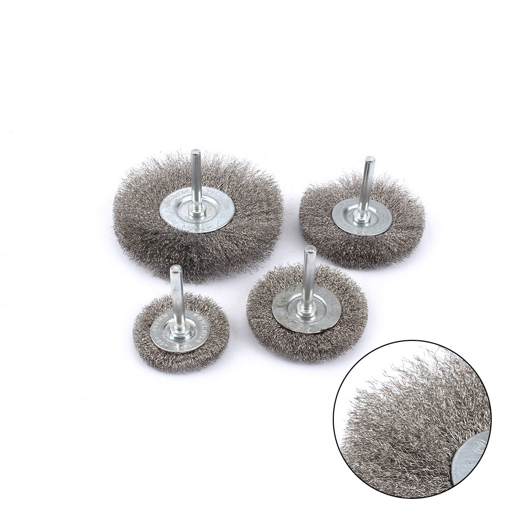 4Pc 2-4″ Crimped Stainless Steel Wire Brush Wheel Set For Polishing Rotary Tools