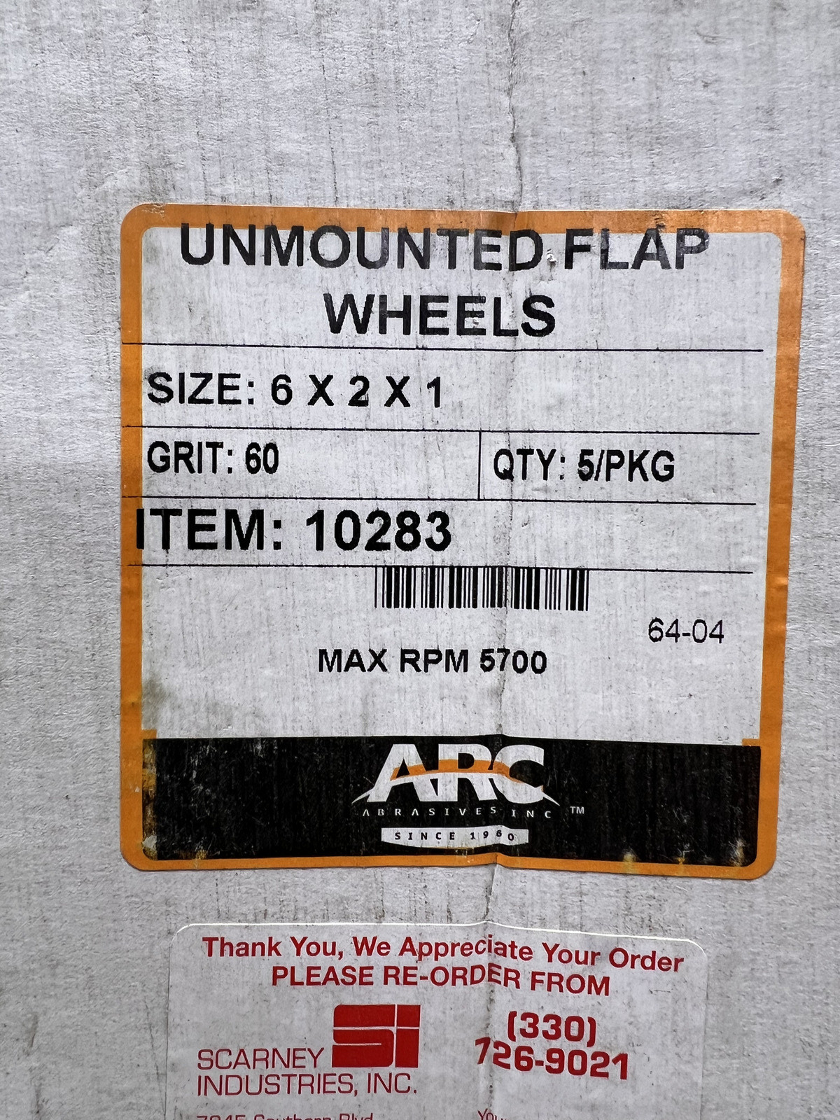 BOX OF FIVE 60 Grit 6 in ABRASIVE FLAP WHEELS 6″x 2″x 1″