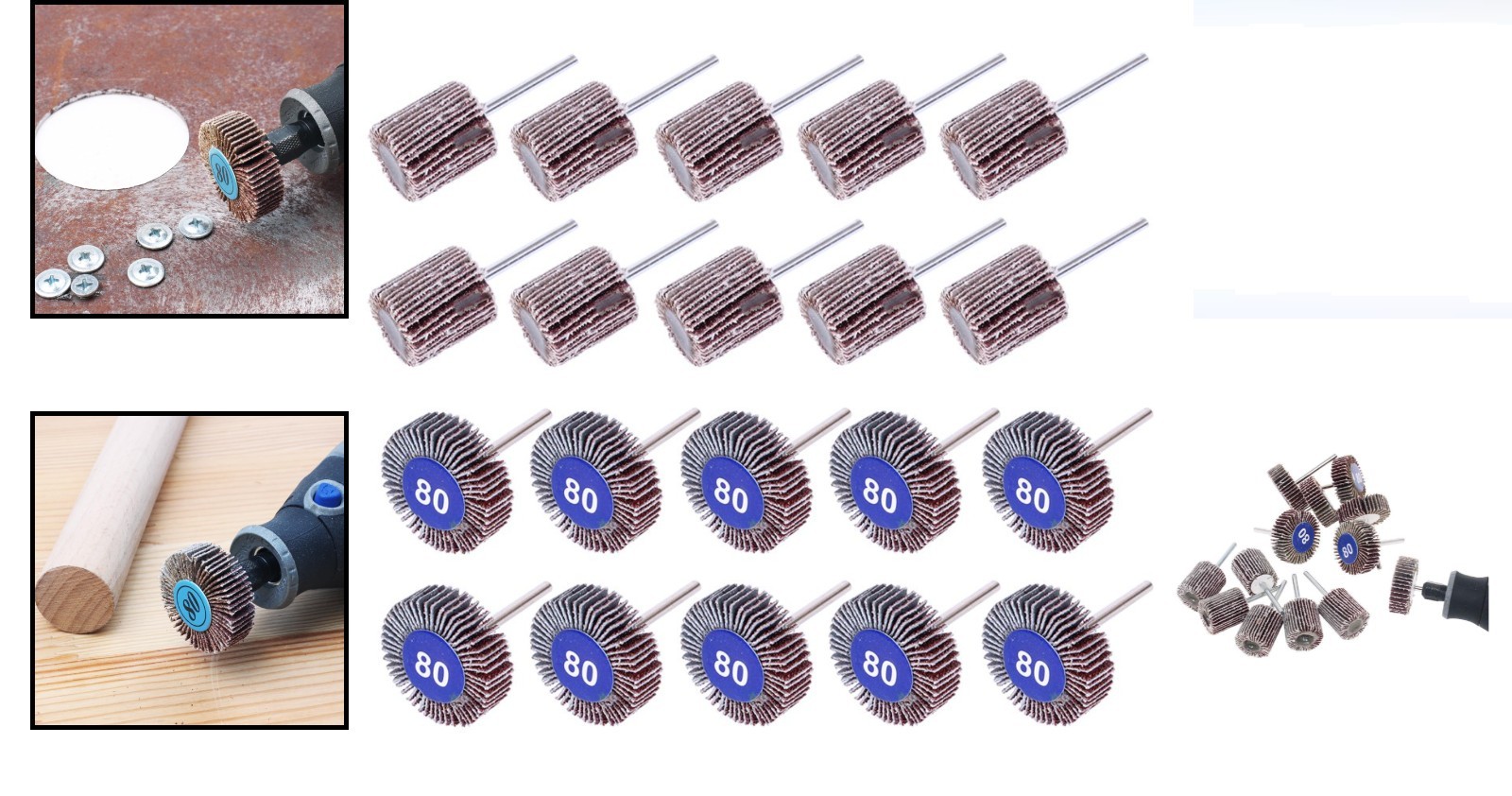 20PCS Flap Wheel Sander 80 Grit 1/8″ Shank Metal Wood Polishing Deburring