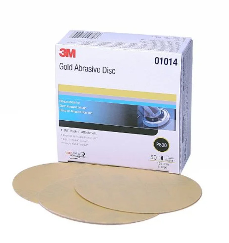 3M Hookit Gold Abrasive Disc 01014, 5″, P800, 50 Discs/Carton Free US Shipping