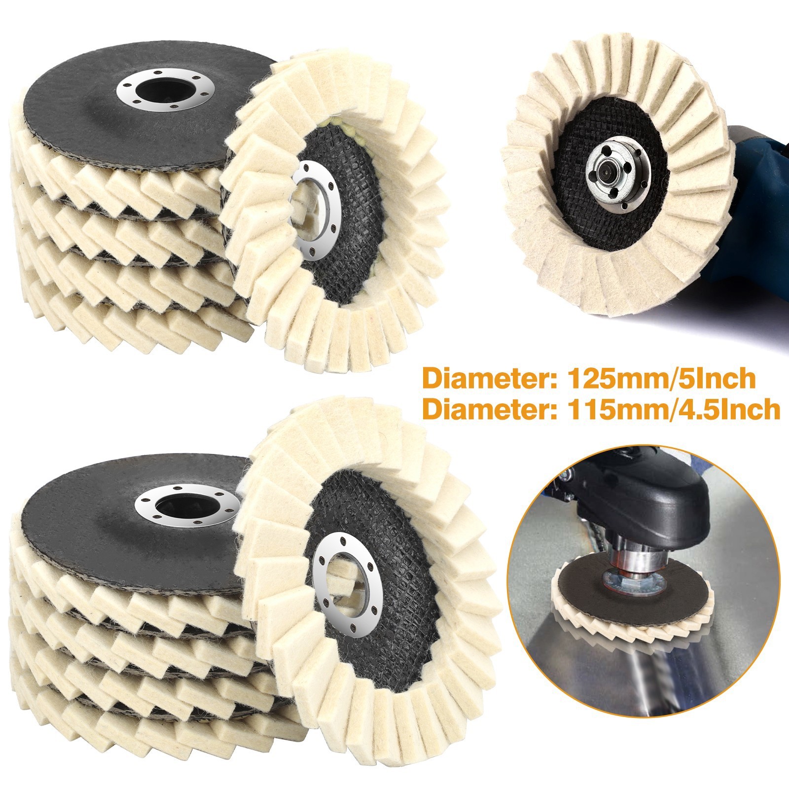 5PCS 4.5/5 Inch Wool Flap Felt Polishing Disc Buffer Wheel Metal Finishing Pad✅