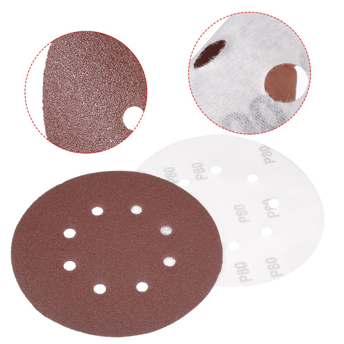 10Pcs 7 Inch 8 Hole Hook and Loop Sanding Disc 80 Grit Flocking Sandpaper