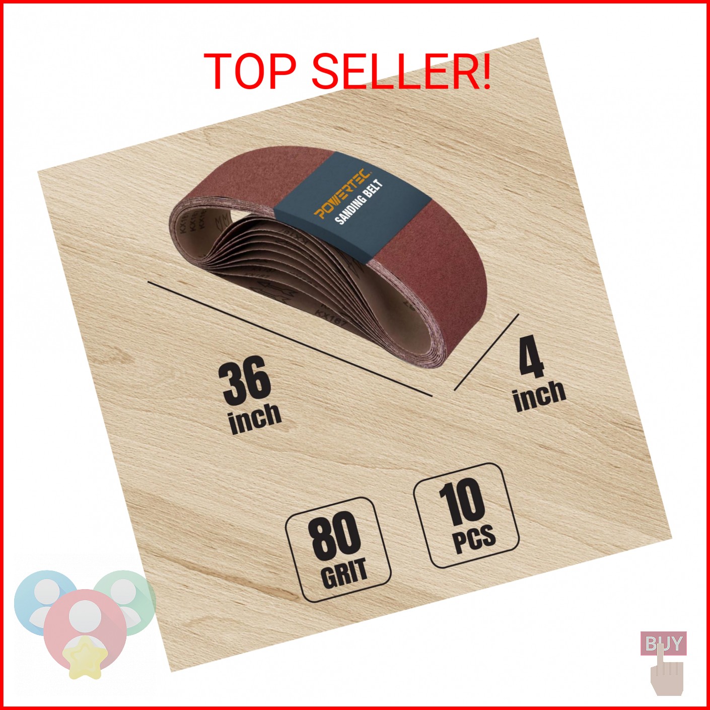 POWERTEC 10PK 4×36 Sanding Belts, 80 Grit Aluminum Oxide, 4 x 36 Inch Sanding Be