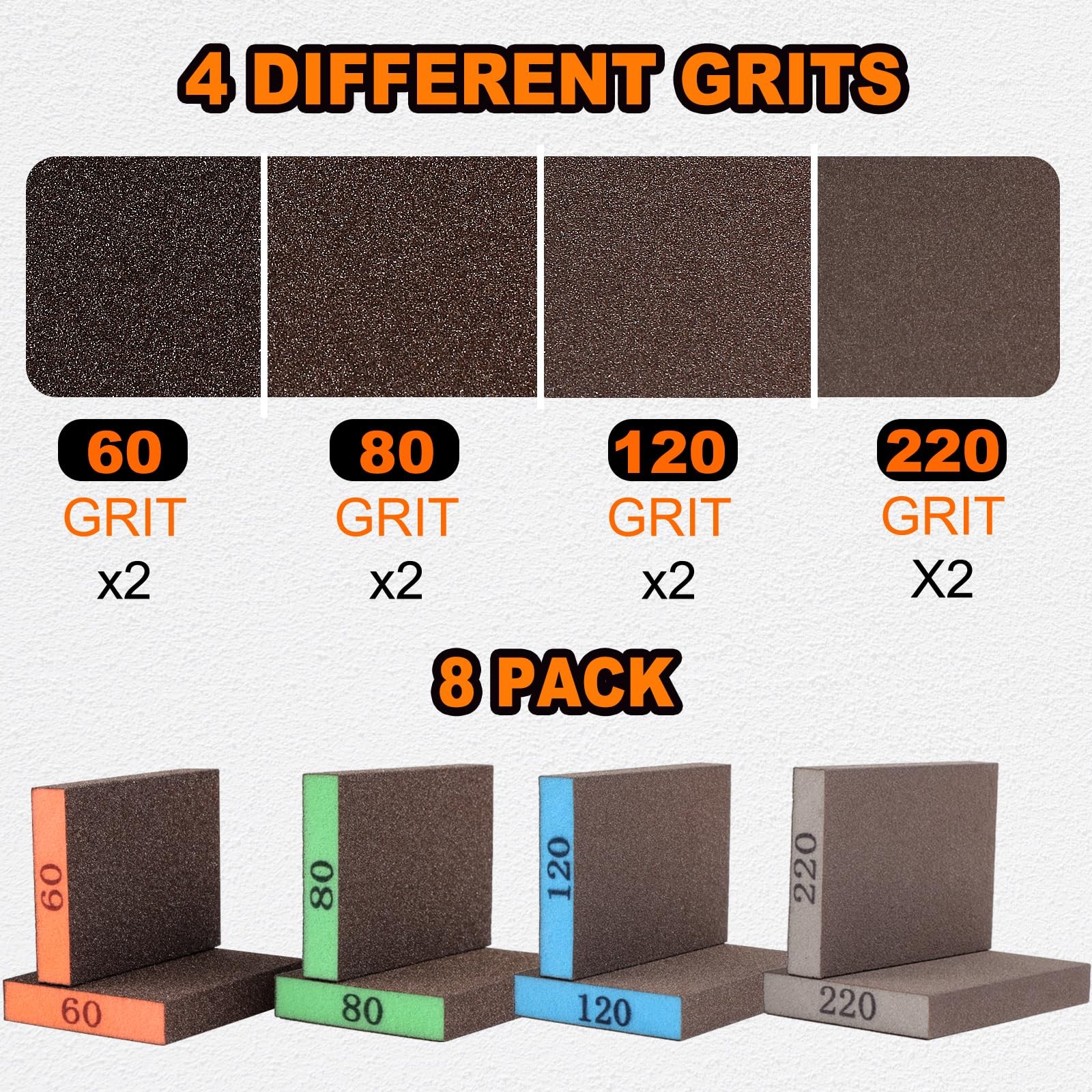 8 Pack Sanding Sponge, 60/80/120/220 Grit Premium Sandpaper Block