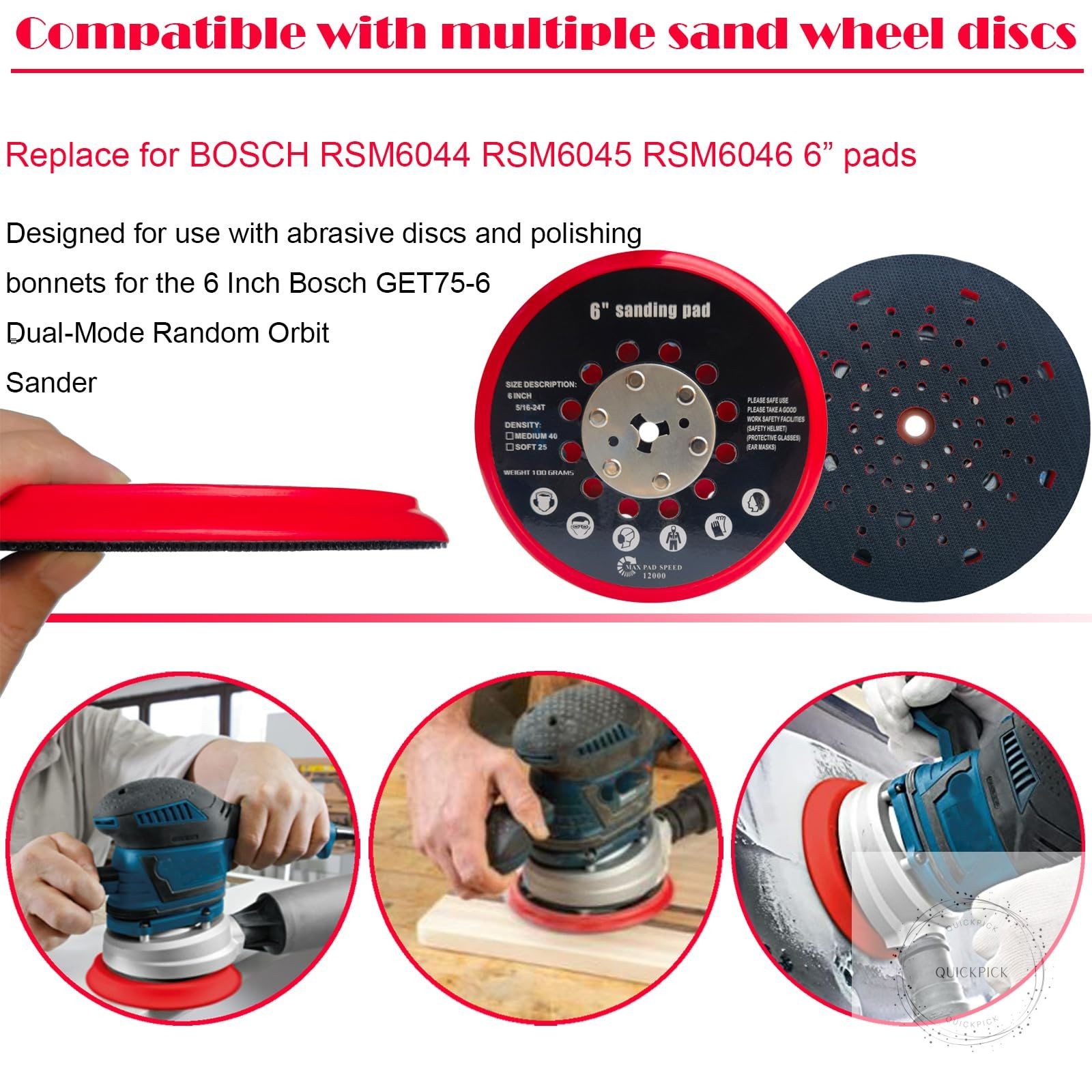 6 Inch Replacement Sander Pad for Bosch GET75-6N Sander – 6″ Hook and Loop Sand