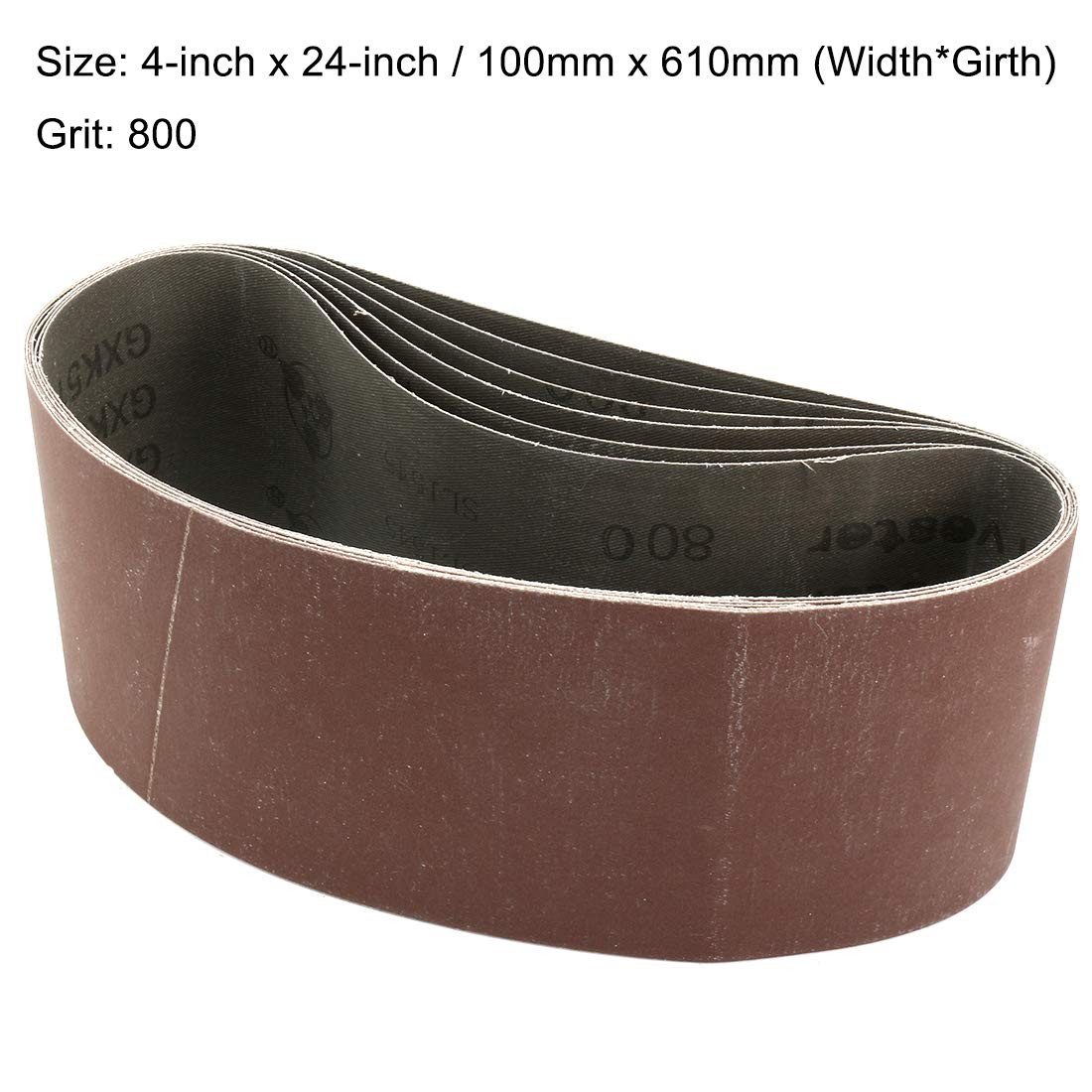 uxcell 4-Inch x 24-Inch Aluminum Oxide Sanding Belt 4″ x 24″,800 Grit,6Pcs