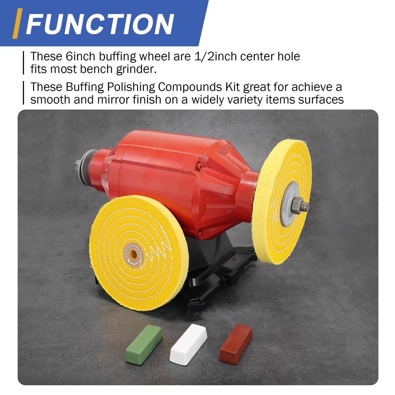 6 Inch Buffing Polishing Wheels Kit with Compounds for Metal Wood Grinding