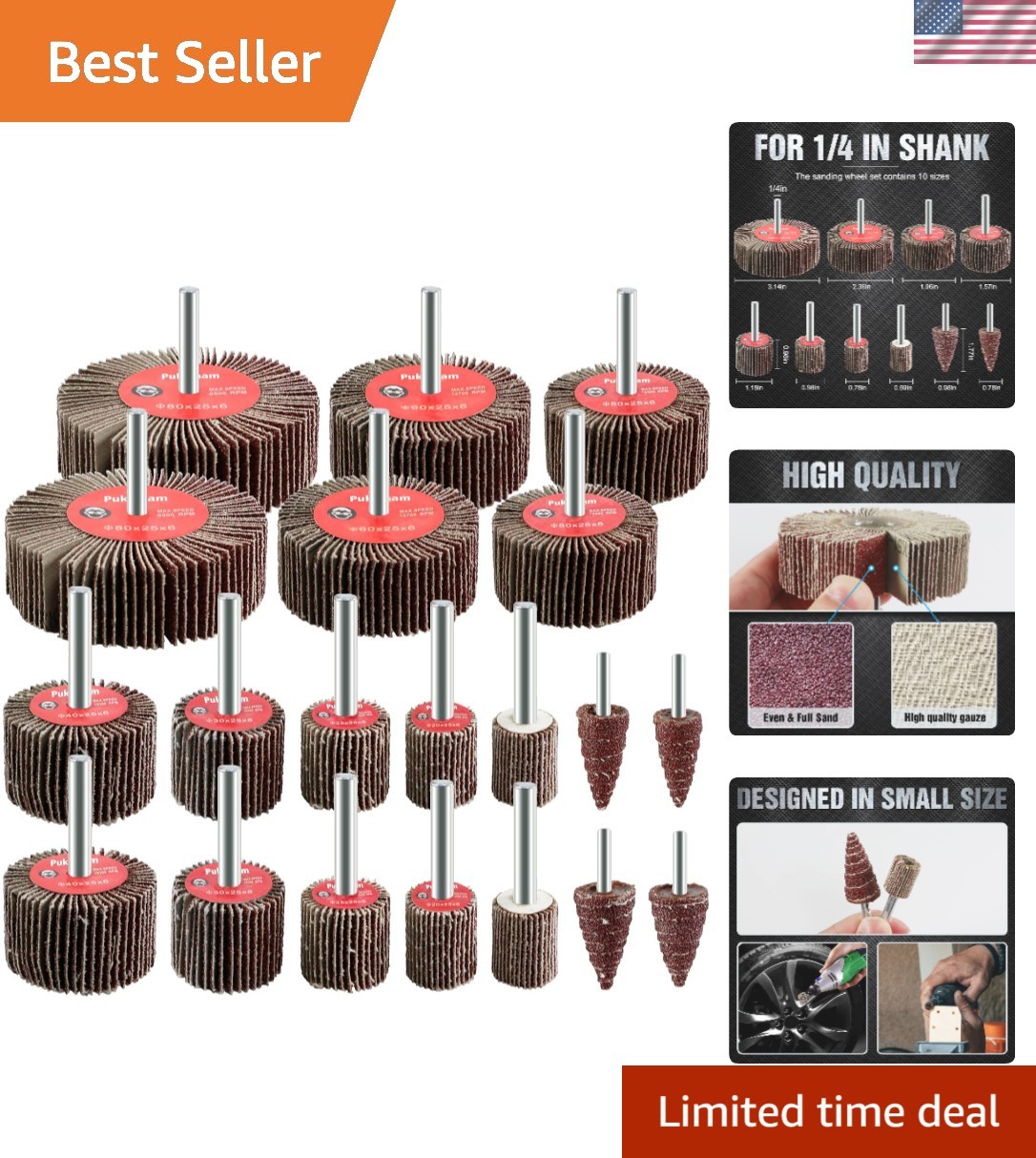 20 Pcs Flap Wheel Sander Set 80 Grit Sanding Wheel for Drill 1/4″ Shank for Meta