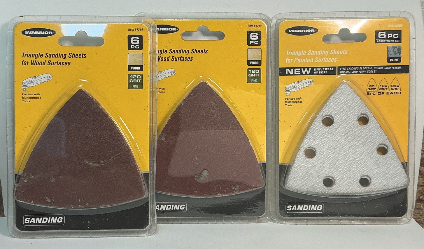 Warrior Triangle Sanding Sheets For Wood Surfaces 120 Grit Item 61314 & 68969