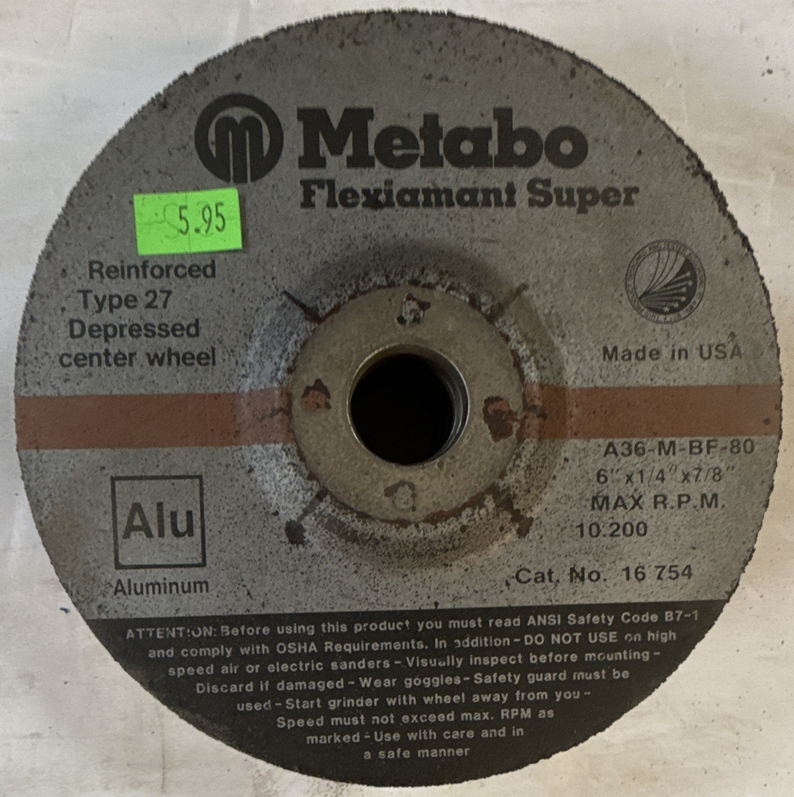Metabo Flexiamant Super T27 6in x 1/4in x 7/8 A36 Al Oxide 10200 RPM Lot of 7