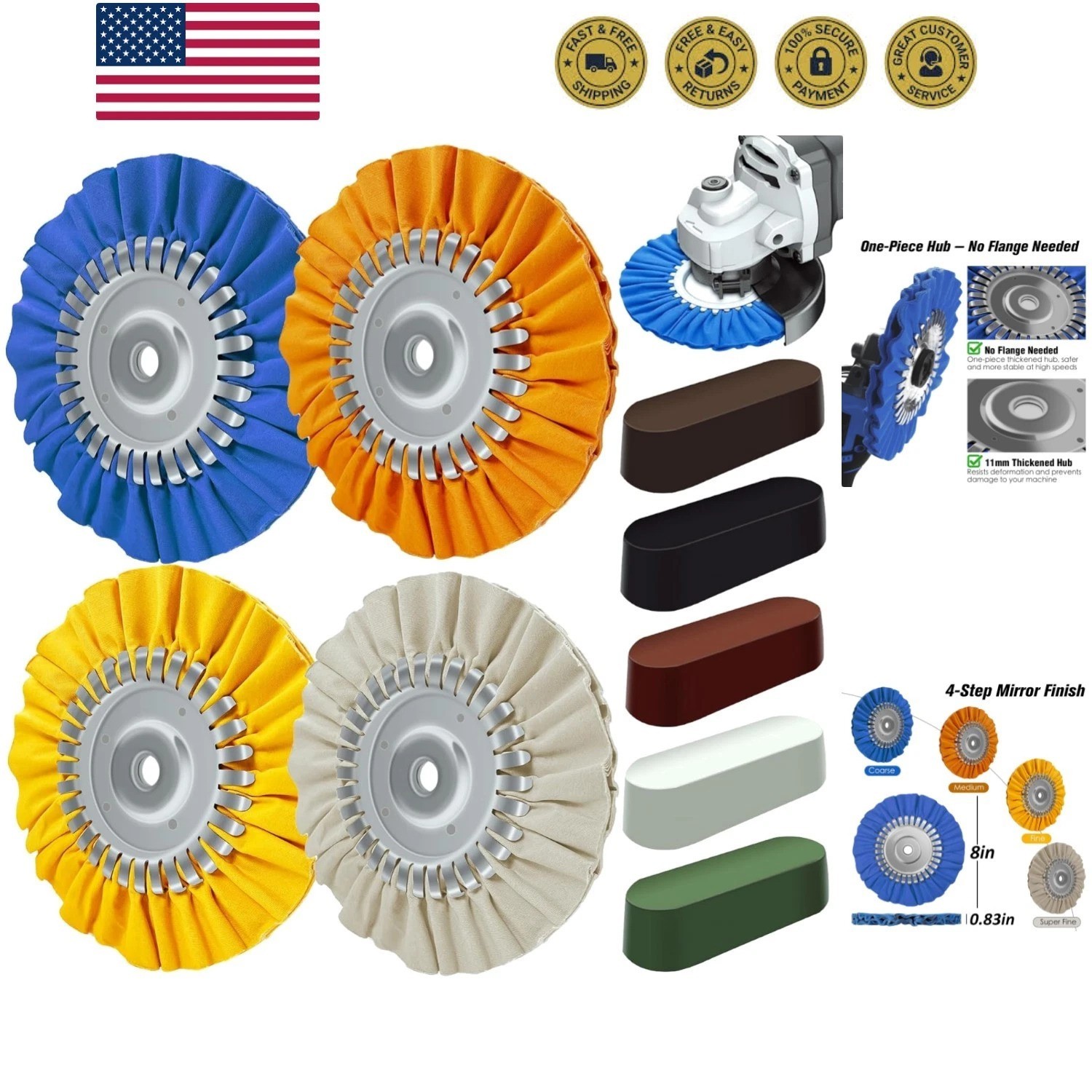 8″ Airway Buffing Wheel, 9Pcs Aluminum Wheel Polishing Kit in Diameter 5/8 in…