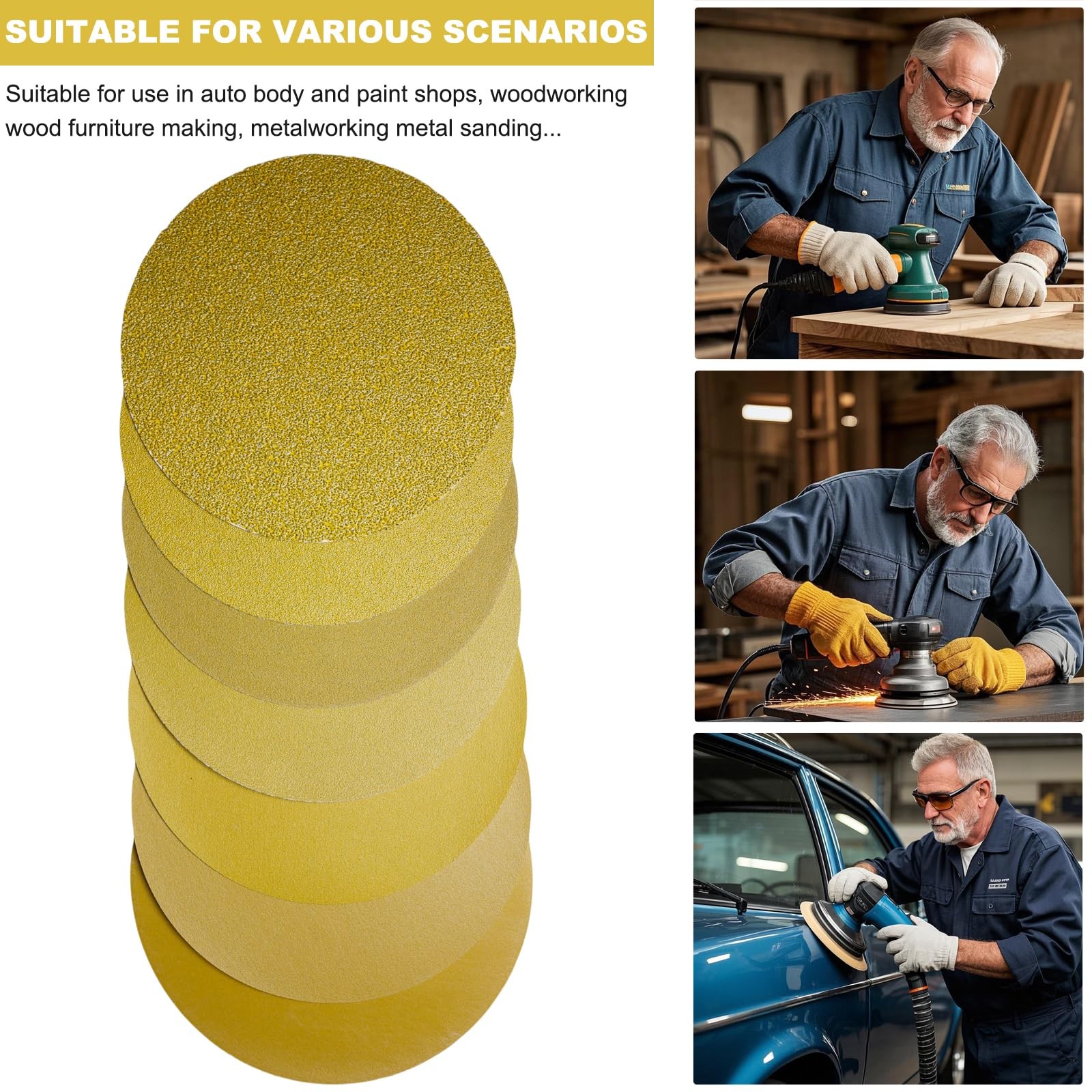 100 Pcs 5 Inch Sanding Discs Grit Assorted PSA Self Adhesive DA Sander Wood Meta
