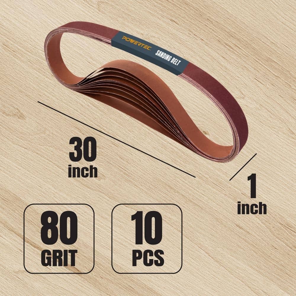 1 in. X 30 in. 80-Grit Aluminum Oxide Sanding Belt (10-Pack)