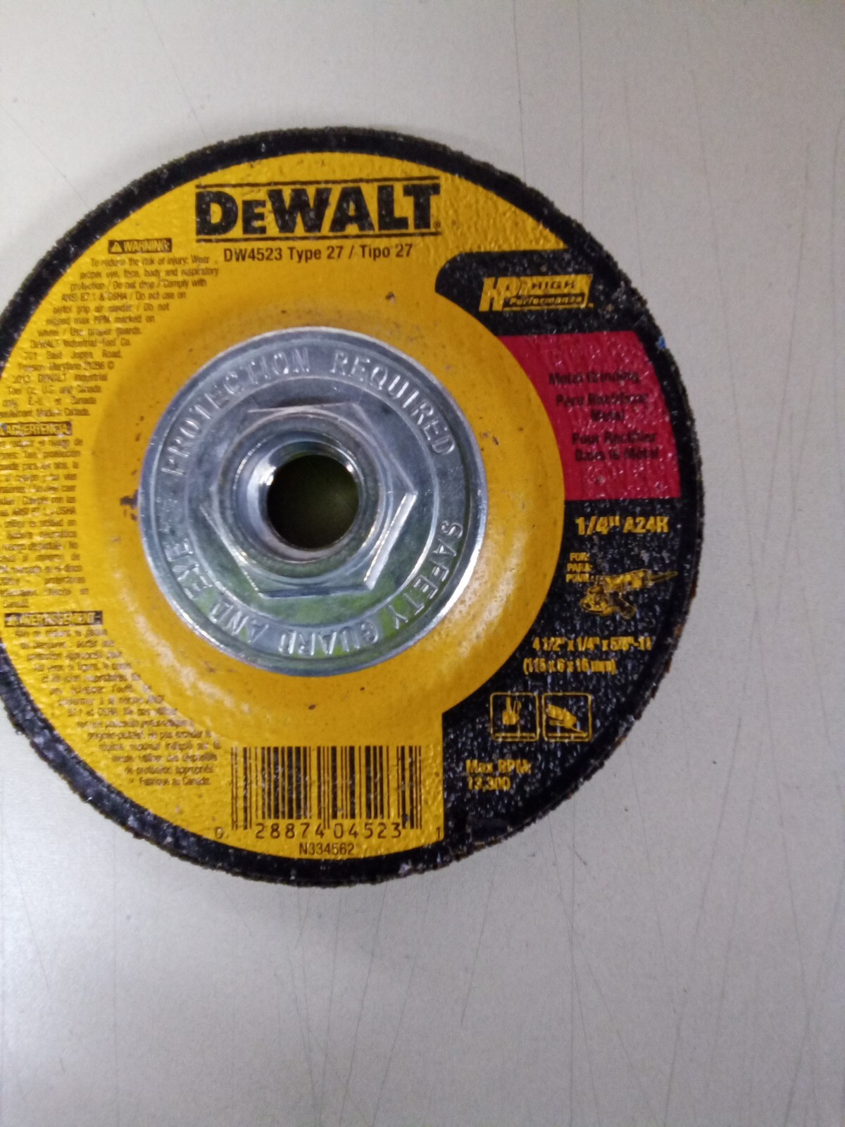 Dewalt DW4523 Grinding Wheel 4 1/2 x 1/4 x 5/8-11 for Metal 5 pack