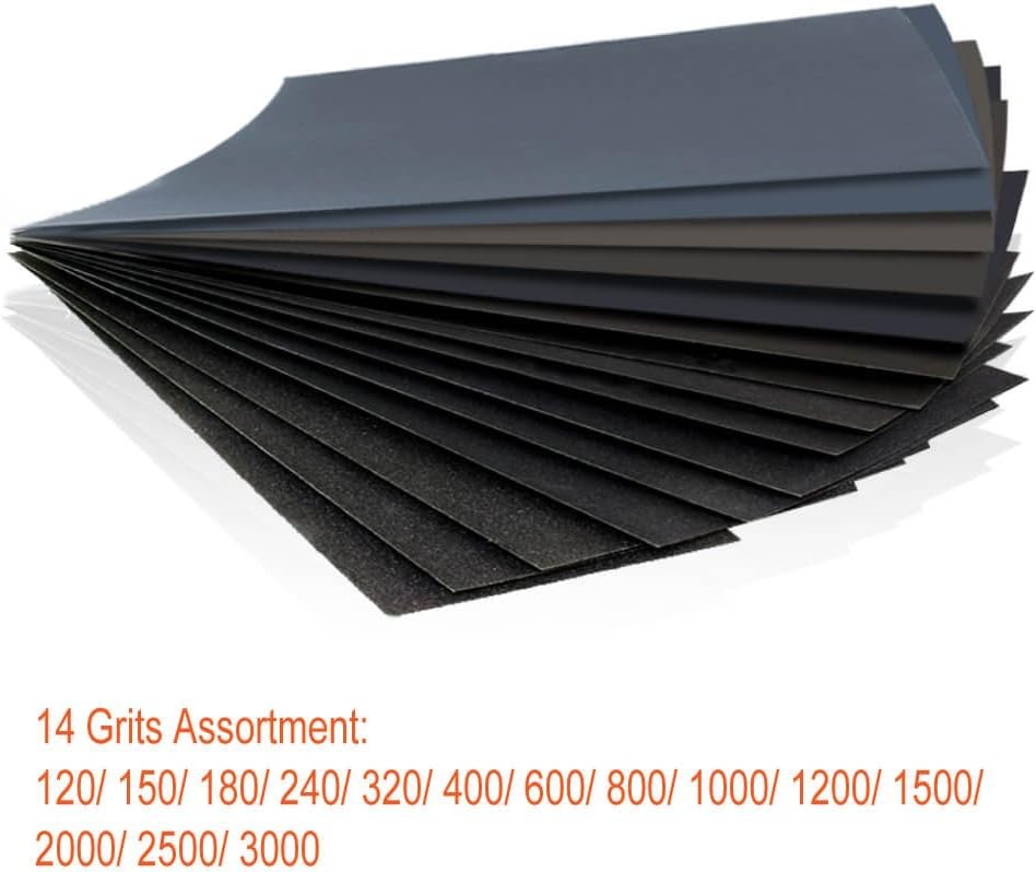 42 Pcs Wet and Dry Sandpaper Abrasive Sheets for Automotive Furniture Finishing