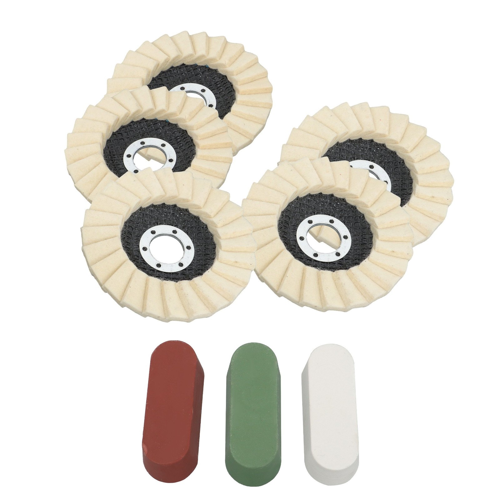 8 Pcs Wool Polishing Wheel Disc Set with 4.5 X 7/8″ Buffing Wheel and Compound