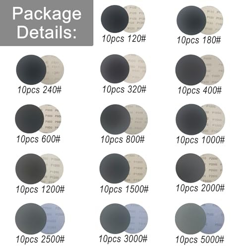 140 Pcs 3 Inch Wet Dry Sanding Discs 120-5000 Grit 3 Inch 140PCS 120-5000 Grit