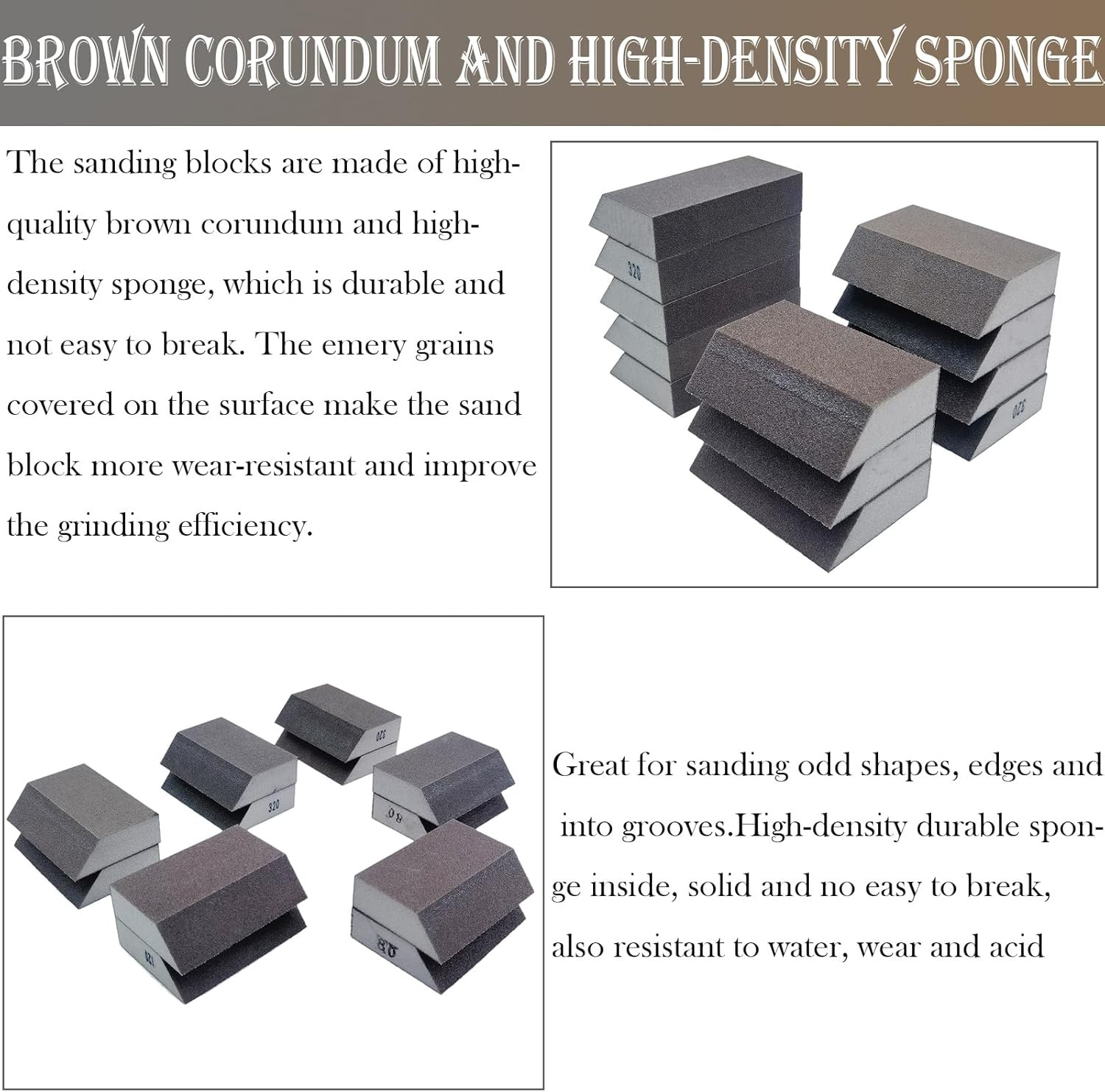 12 Pack Single Sanding Sponge Set – 80/100/120/180/220/320 Grit Sanding Blocks A