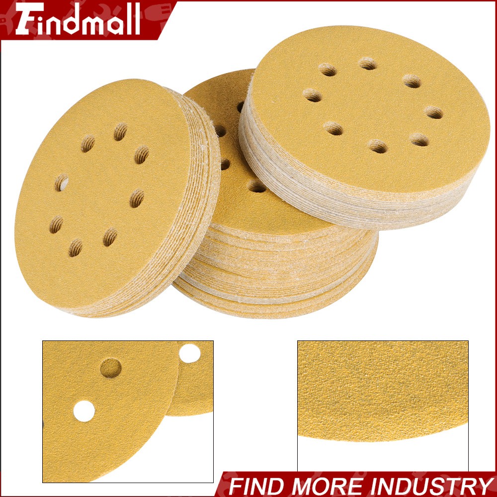 Findmall 100 Pieces 100 Grit 5″ 8-Hole Hook-And-Loop Sanding Disc Sander Paper
